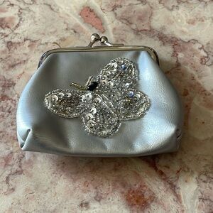 EUC~Vintage Silver Butterfly Embellished Clasp Closure Small Sized Coin Purse